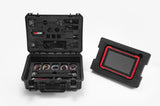 Black tool case with tools and a digital display on a white background