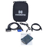Scanmatik diagnostic tool kit with cables and adapter on a white background
