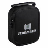A black zippered carrying case with a top handle, featuring the SCANMATIK logo printed in white and gray on the front, set against a plain white background.